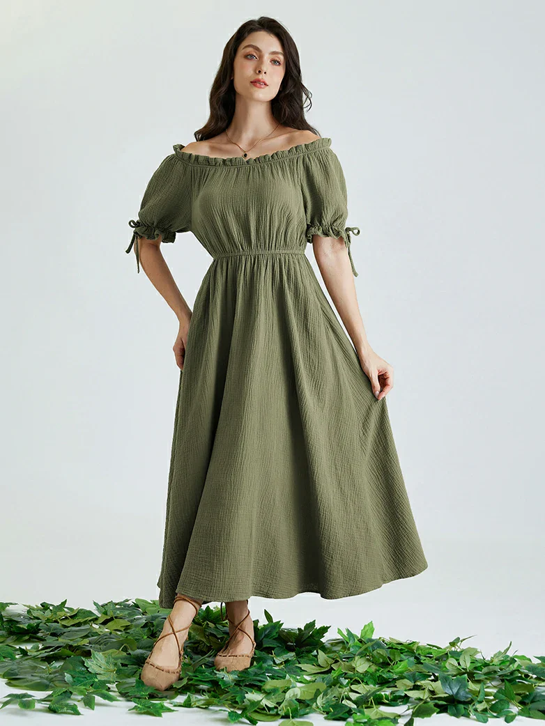 Renaissance Cotton Off Shoulder Pocket Dress - Image 11