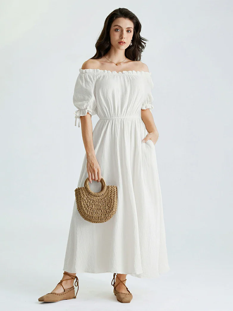 Renaissance Cotton Off Shoulder Pocket Dress - Image 14