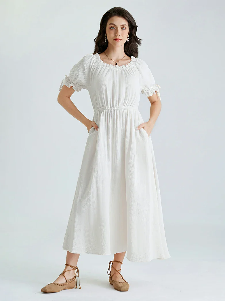 Renaissance Cotton Off Shoulder Pocket Dress - Image 15