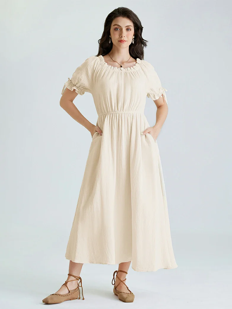 Renaissance Cotton Off Shoulder Pocket Dress - Image 2