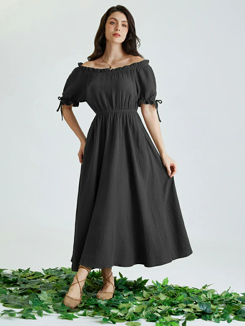 Renaissance Cotton Off Shoulder Pocket Dress - Image 21