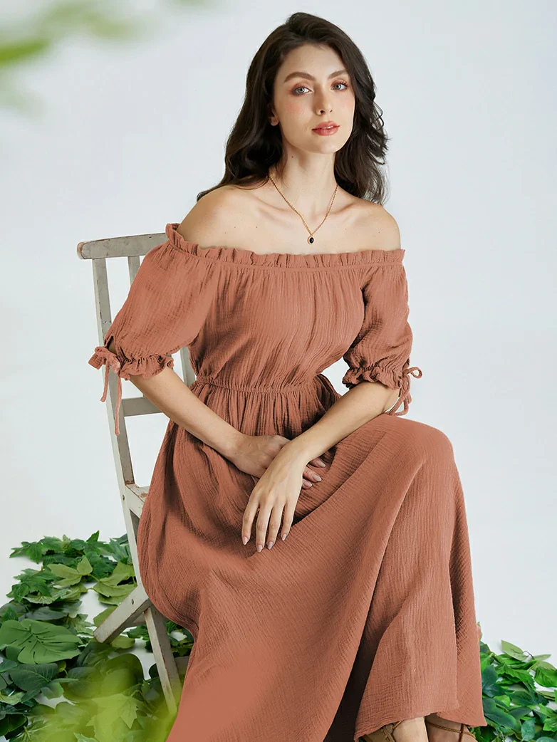 Renaissance Cotton Off Shoulder Pocket Dress - Image 25