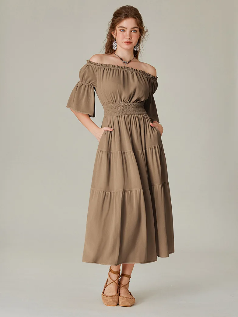 Renaissance Cotton Off Shoulder Pocket Dress - Image 30