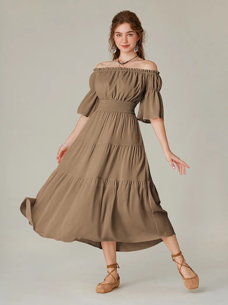 Renaissance Cotton Off Shoulder Pocket Dress - Image 31