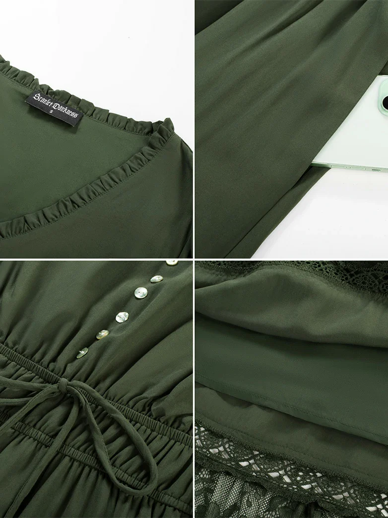 Brown Renaissance Lace Hem Pockets Maxi Dress - Image 12