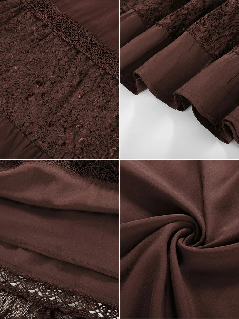 Brown Renaissance Lace Hem Pockets Maxi Dress - Image 6