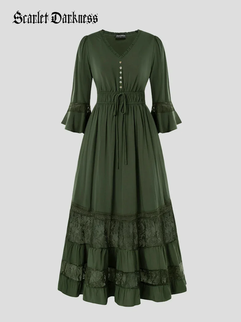 Brown Renaissance Lace Hem Pockets Maxi Dress - Image 7