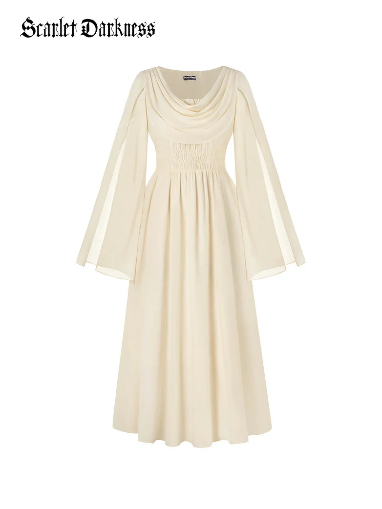 Renaissance Fairy Slit Sleeve Draped Neck Pockets Dress - Image 12