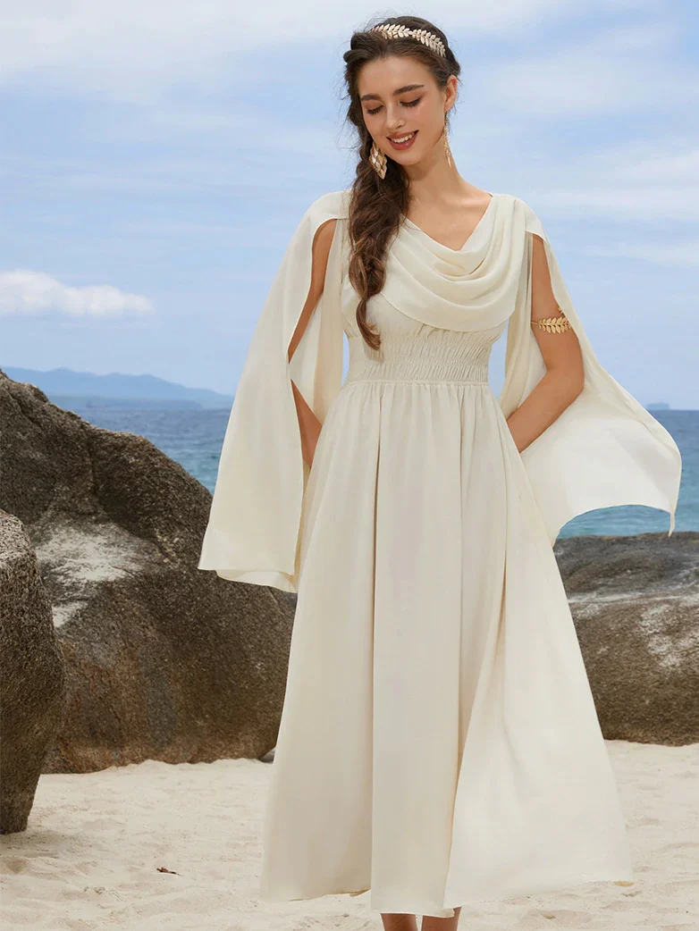 Renaissance Fairy Slit Sleeve Draped Neck Pockets Dress - Image 14
