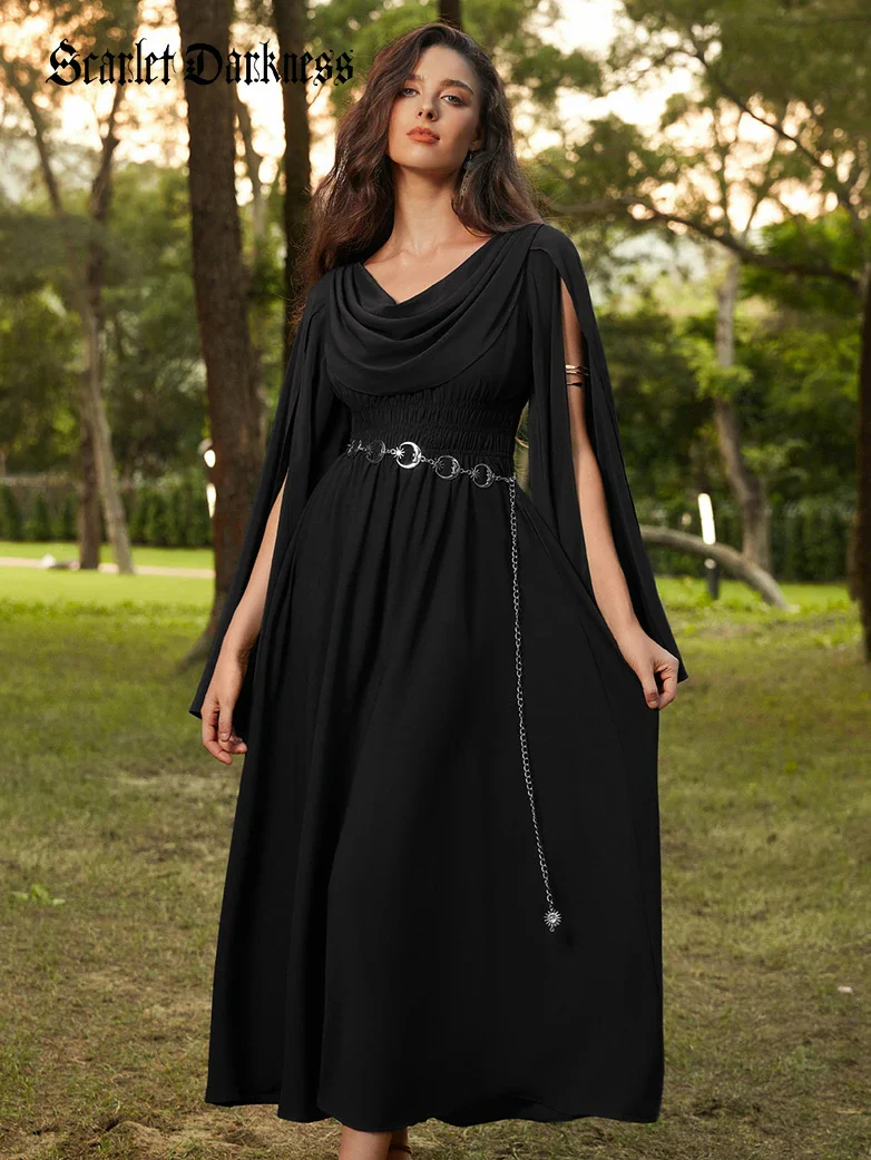Renaissance Fairy Slit Sleeve Draped Neck Pockets Dress - Image 22