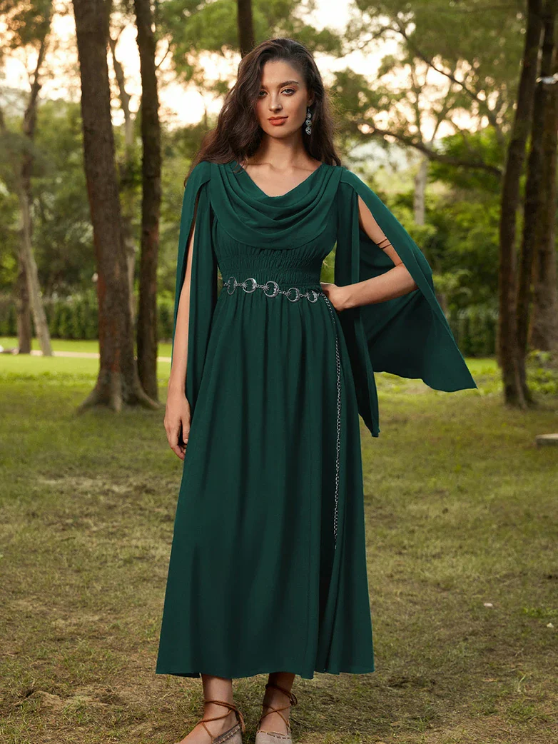 Renaissance Fairy Slit Sleeve Draped Neck Pockets Dress - Image 33