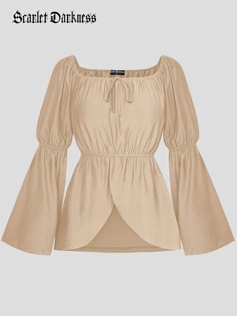 Renaissance Wrap Hem Elastic Waist Peasant Tops - Image 10