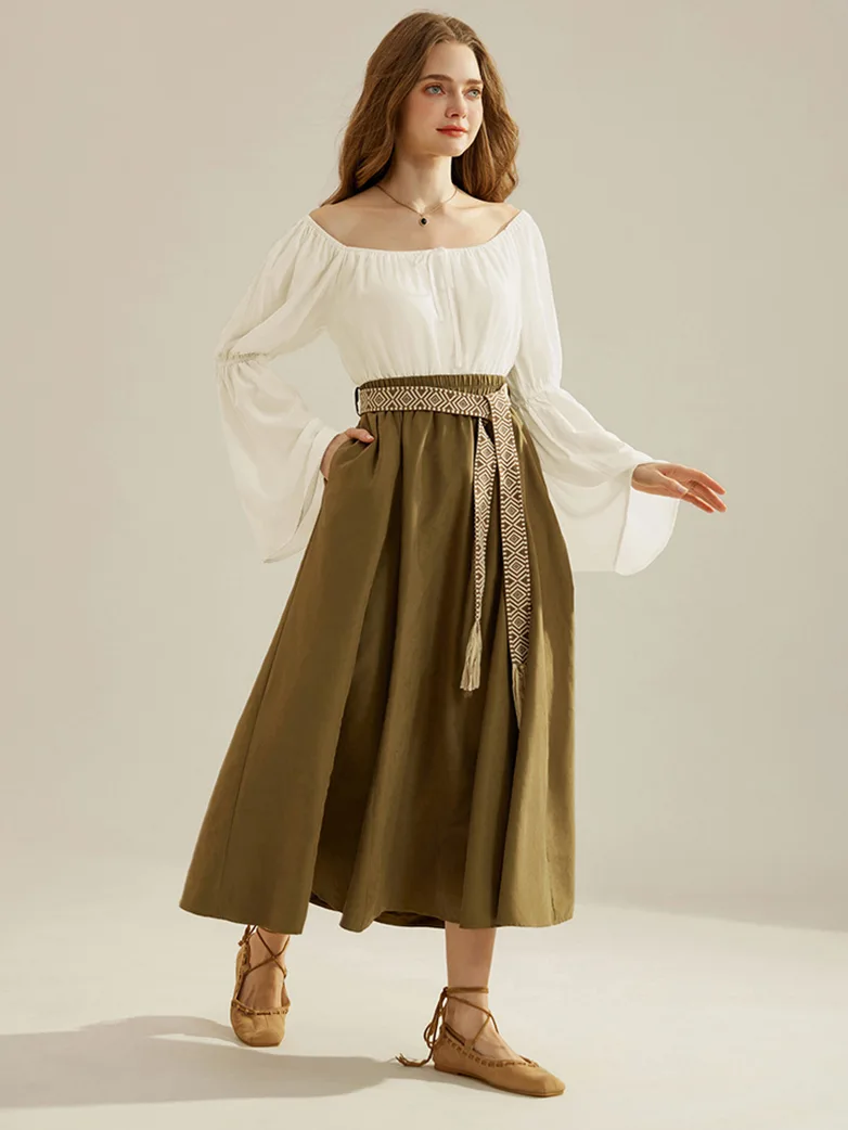 Renaissance Wrap Hem Elastic Waist Peasant Tops - Image 28