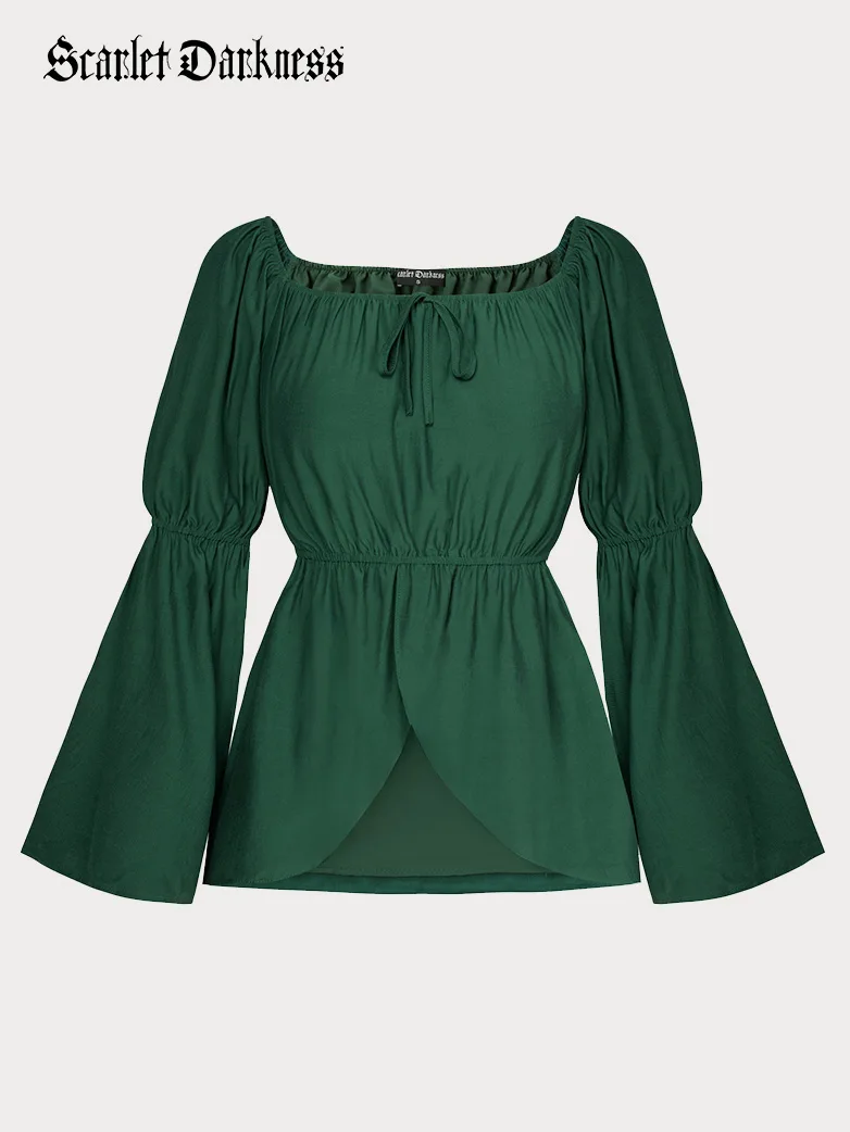 Renaissance Wrap Hem Elastic Waist Peasant Tops - Image 35