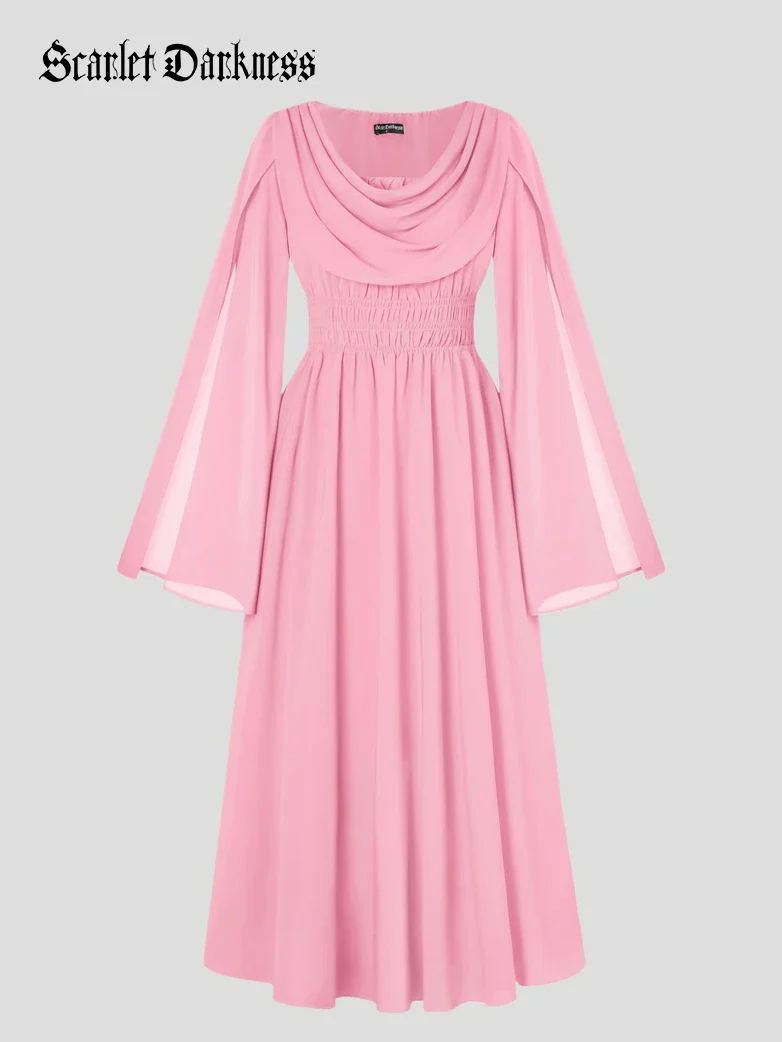Renaissance Fantasy Slit Sleeve Pockets Purple Dress