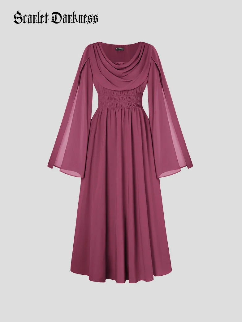 Renaissance Fantasy Slit Sleeve Pockets Purple Dress - Image 10
