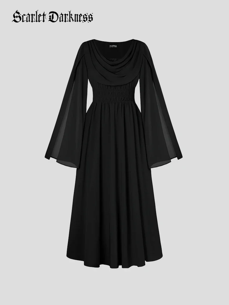 Renaissance Fantasy Slit Sleeve Pockets Purple Dress - Image 13