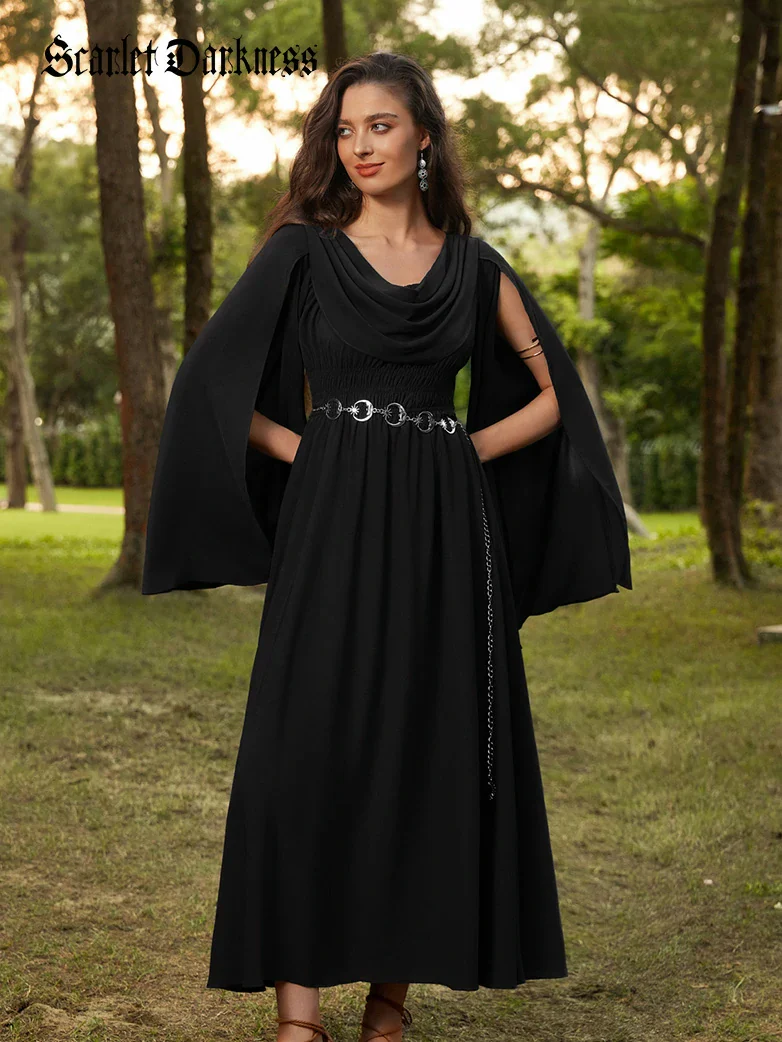 Renaissance Fantasy Slit Sleeve Pockets Purple Dress - Image 14
