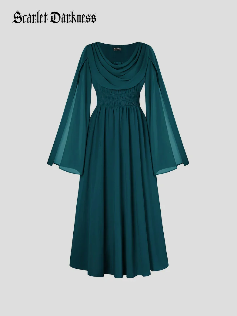 Renaissance Fantasy Slit Sleeve Pockets Purple Dress - Image 16