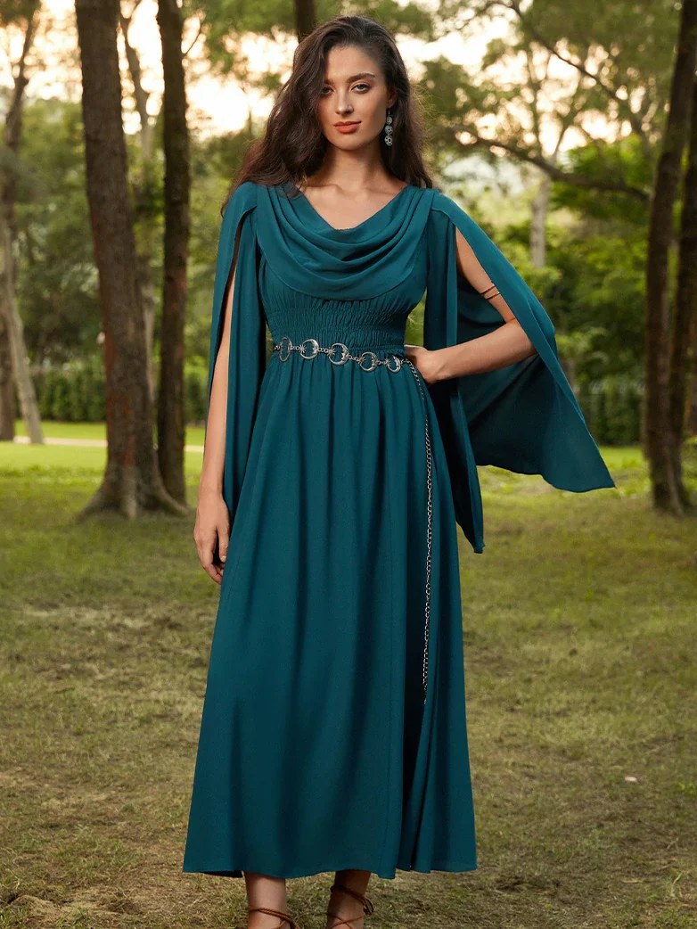 Renaissance Fantasy Slit Sleeve Pockets Purple Dress - Image 17