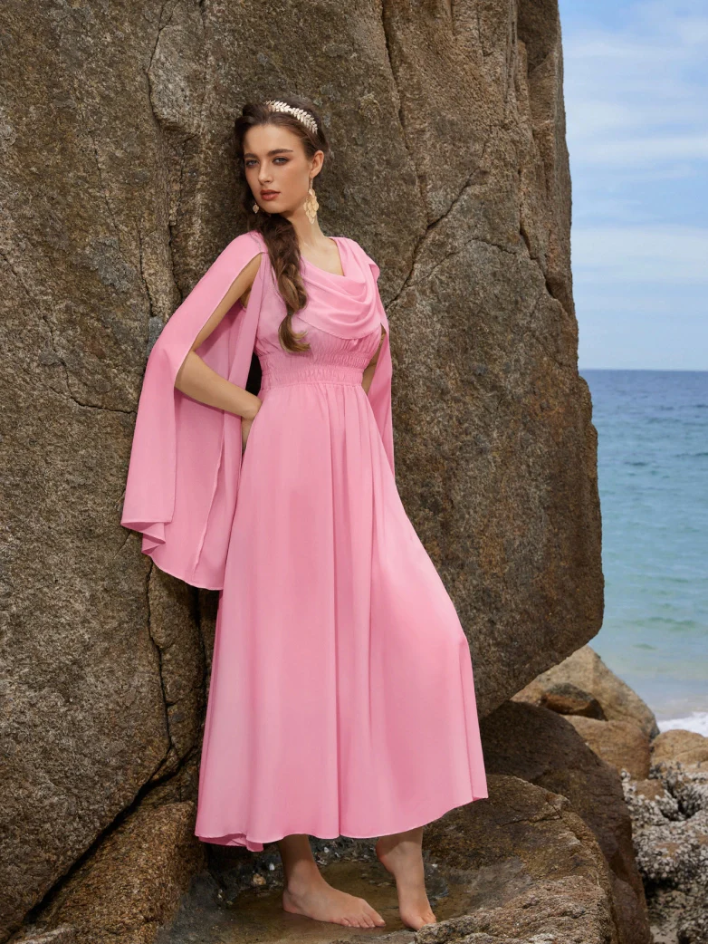 Renaissance Fantasy Slit Sleeve Pockets Purple Dress - Image 2