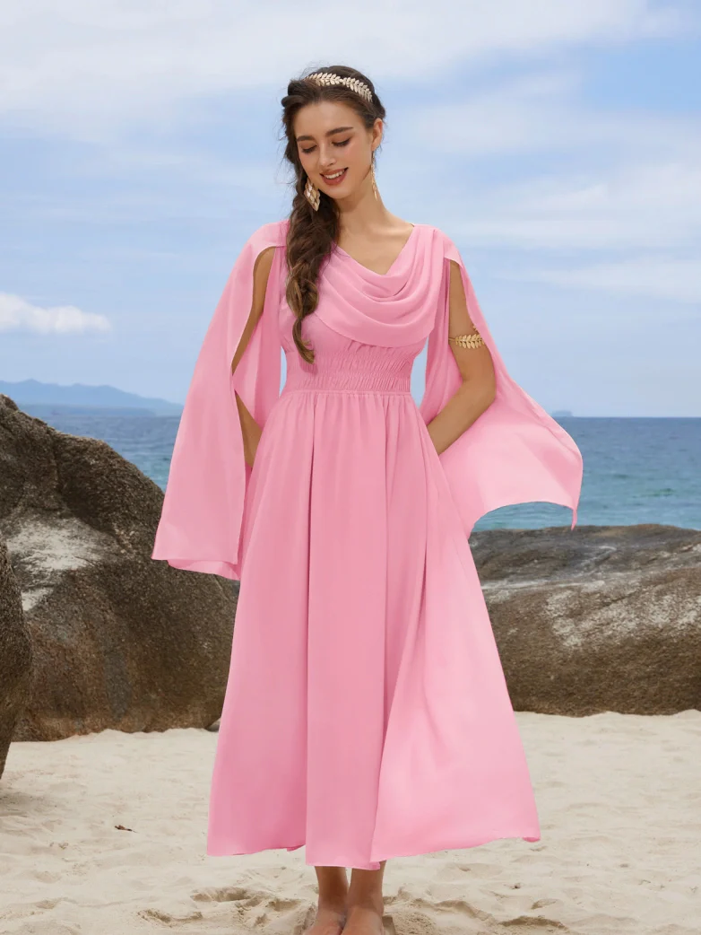 Renaissance Fantasy Slit Sleeve Pockets Purple Dress - Image 3