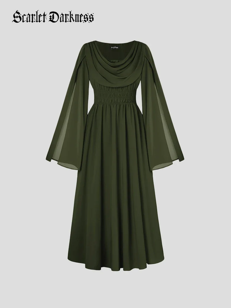 Renaissance Fantasy Slit Sleeve Pockets Purple Dress - Image 5
