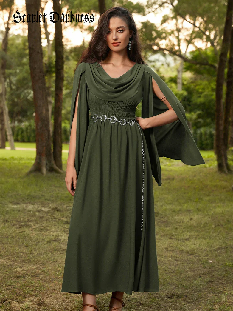 Renaissance Fantasy Slit Sleeve Pockets Purple Dress - Image 6