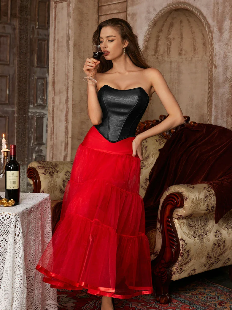 Strapless 11 Bones Pointed Hem Satin Corset Top - Image 15
