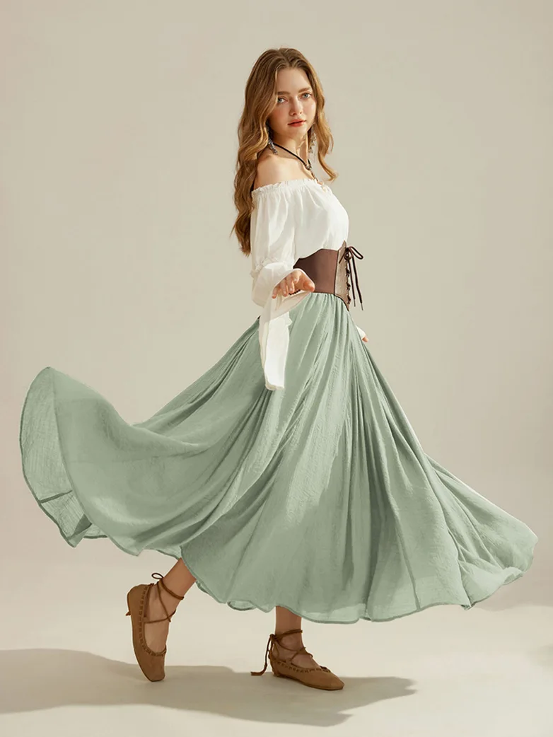 Renaissance Elastic Waist Fairy Swing Pockets Skirt - Image 41