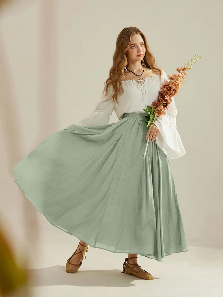 Renaissance Elastic Waist Fairy Swing Pockets Skirt - Image 42
