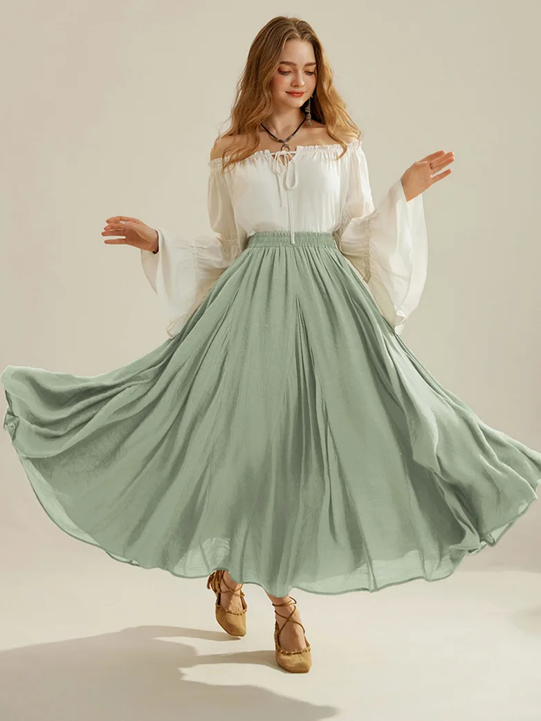 Renaissance Elastic Waist Fairy Swing Pockets Skirt - Image 43