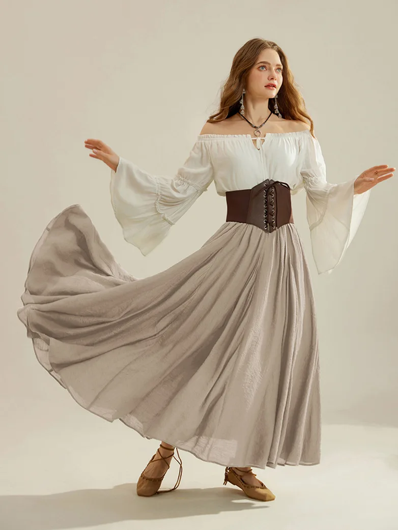 Renaissance Elastic Waist Fairy Swing Pockets Skirt - Image 49
