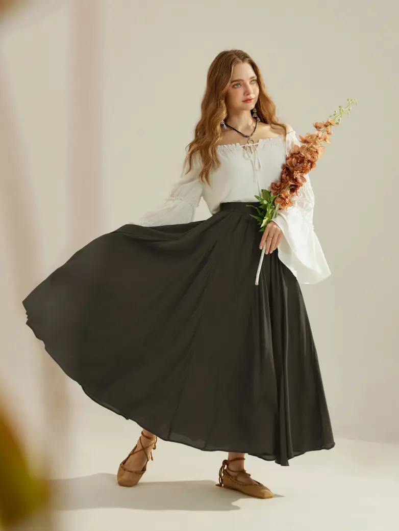 Renaissance Elastic Waist Fairy Swing Pockets Skirt - Image 89