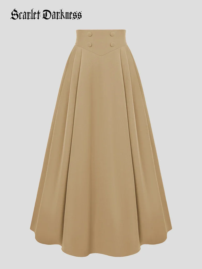 Renaissance Vintage Swing Maxi Skirt with Pockets