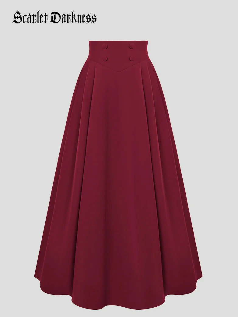 Renaissance Vintage Swing Maxi Skirt with Pockets - Image 12