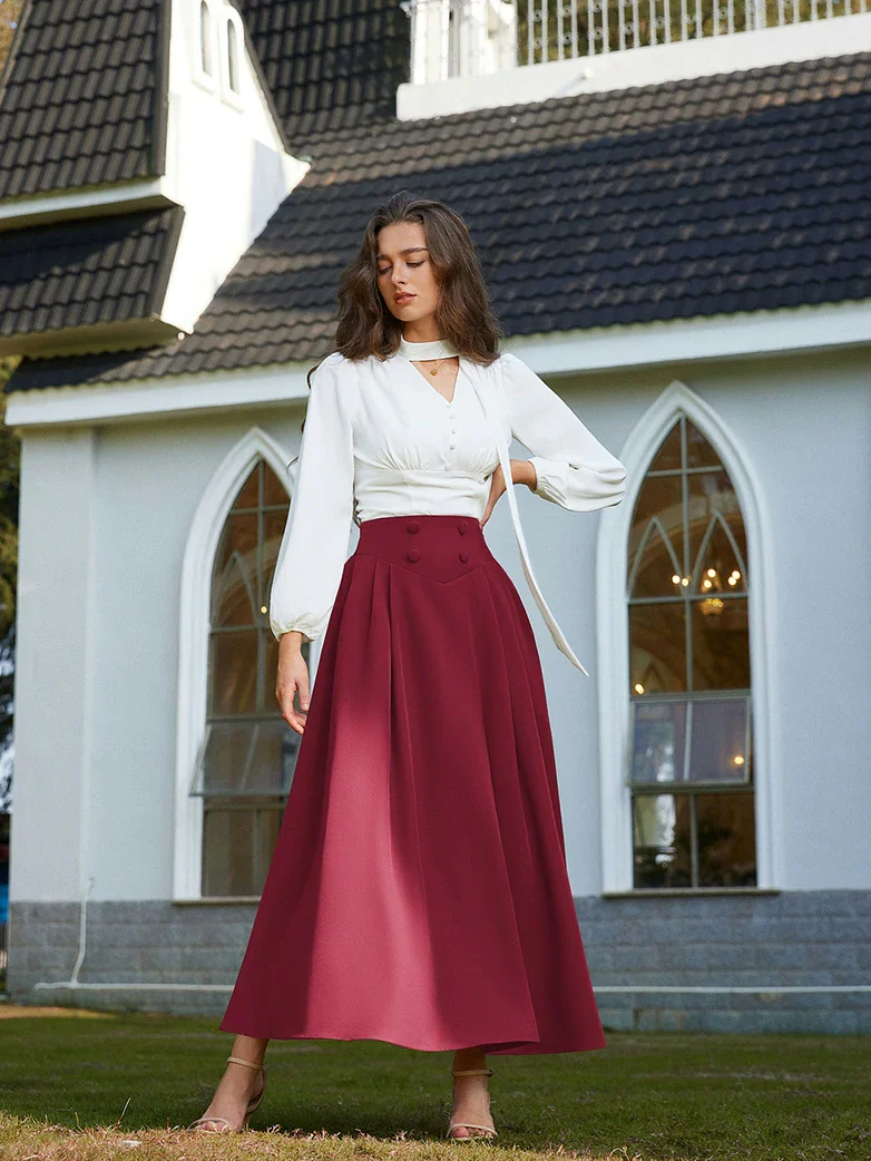 Renaissance Vintage Swing Maxi Skirt with Pockets - Image 13