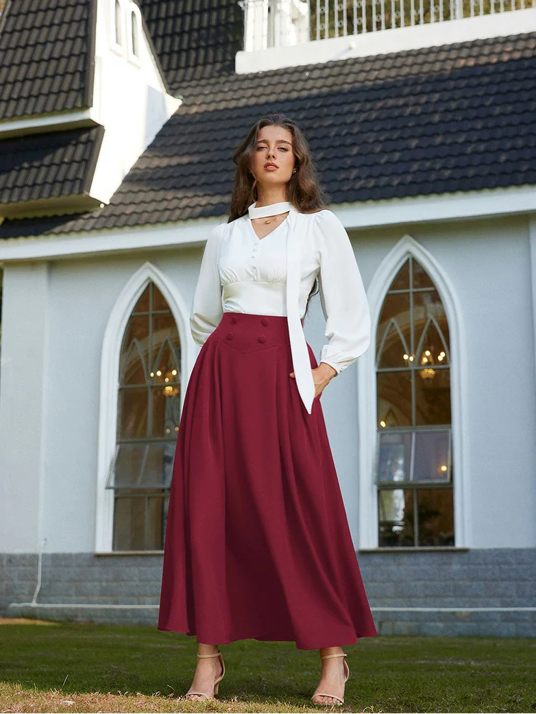 Renaissance Vintage Swing Maxi Skirt with Pockets - Image 14