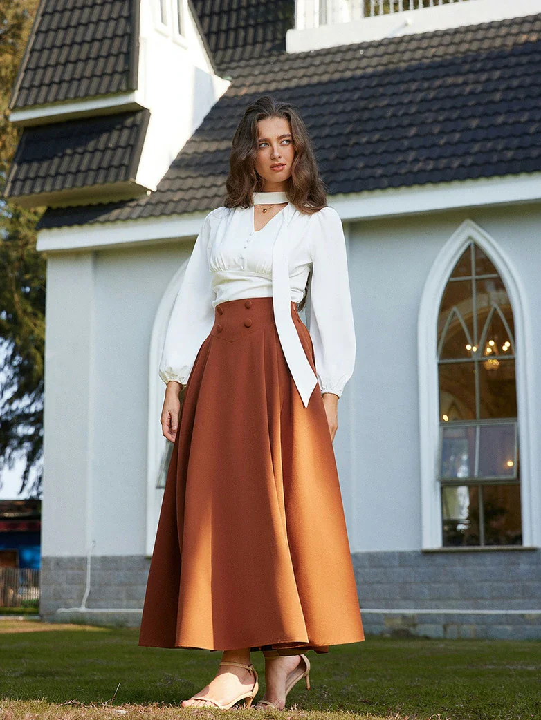 Renaissance Vintage Swing Maxi Skirt with Pockets - Image 19