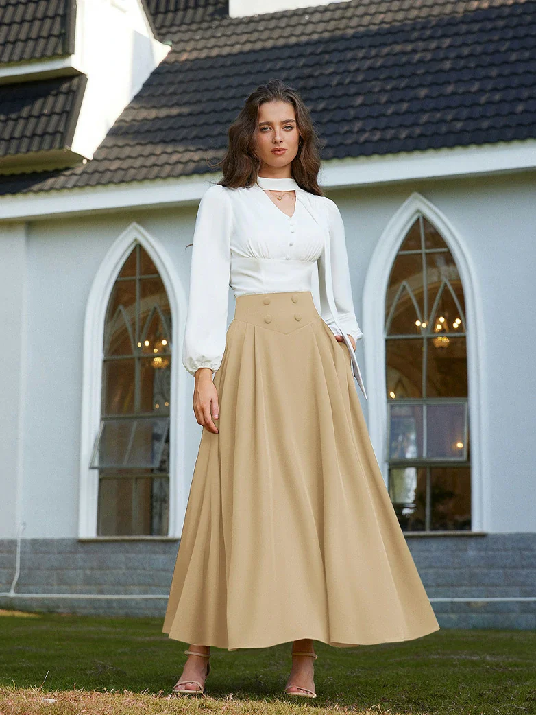 Renaissance Vintage Swing Maxi Skirt with Pockets - Image 2
