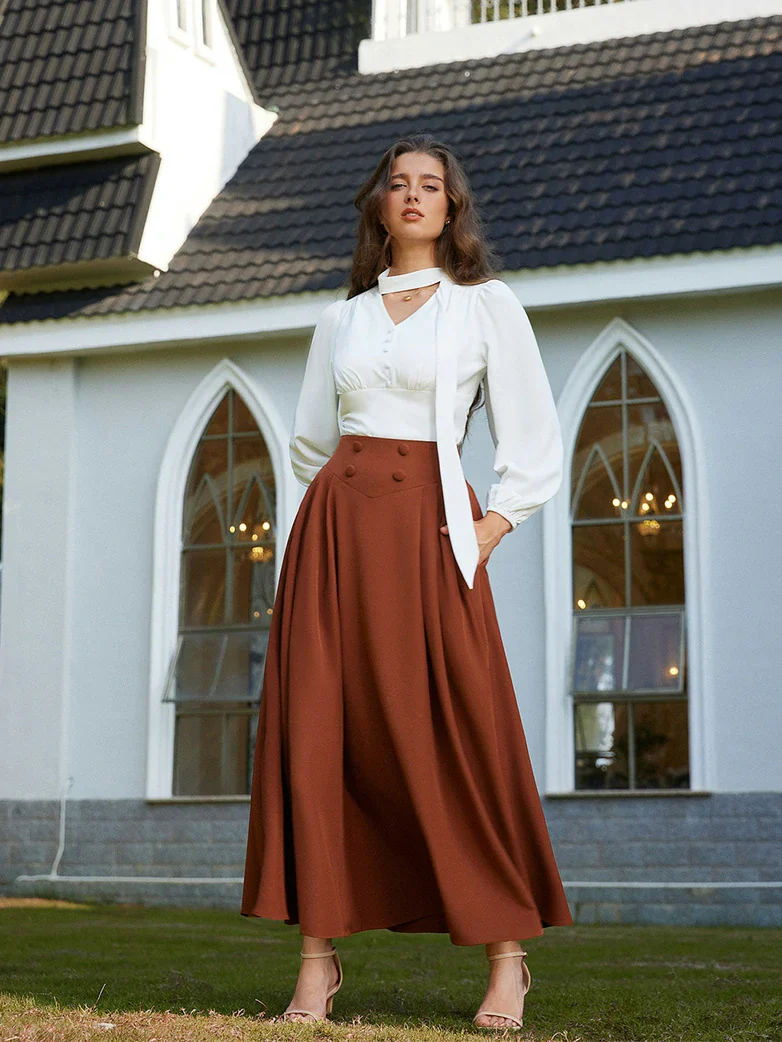 Renaissance Vintage Swing Maxi Skirt with Pockets - Image 20