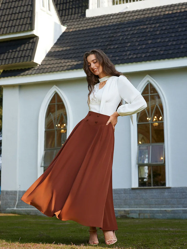 Renaissance Vintage Swing Maxi Skirt with Pockets - Image 21