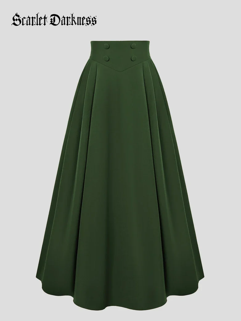 Renaissance Vintage Swing Maxi Skirt with Pockets - Image 24