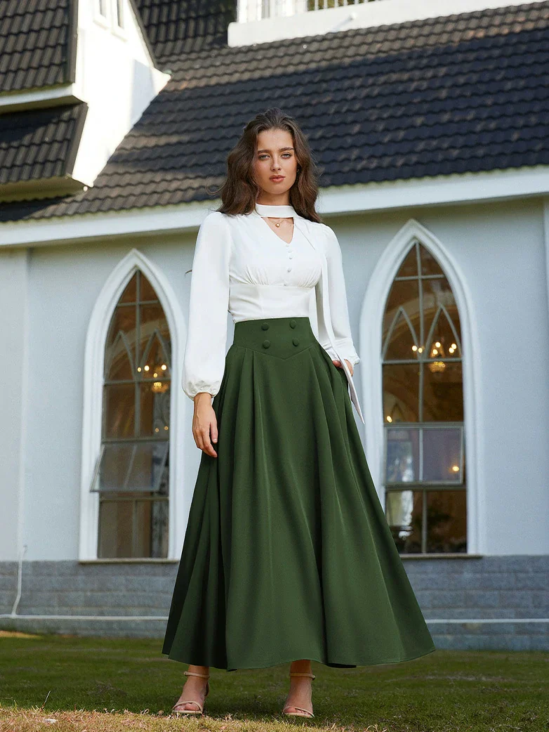 Renaissance Vintage Swing Maxi Skirt with Pockets - Image 26