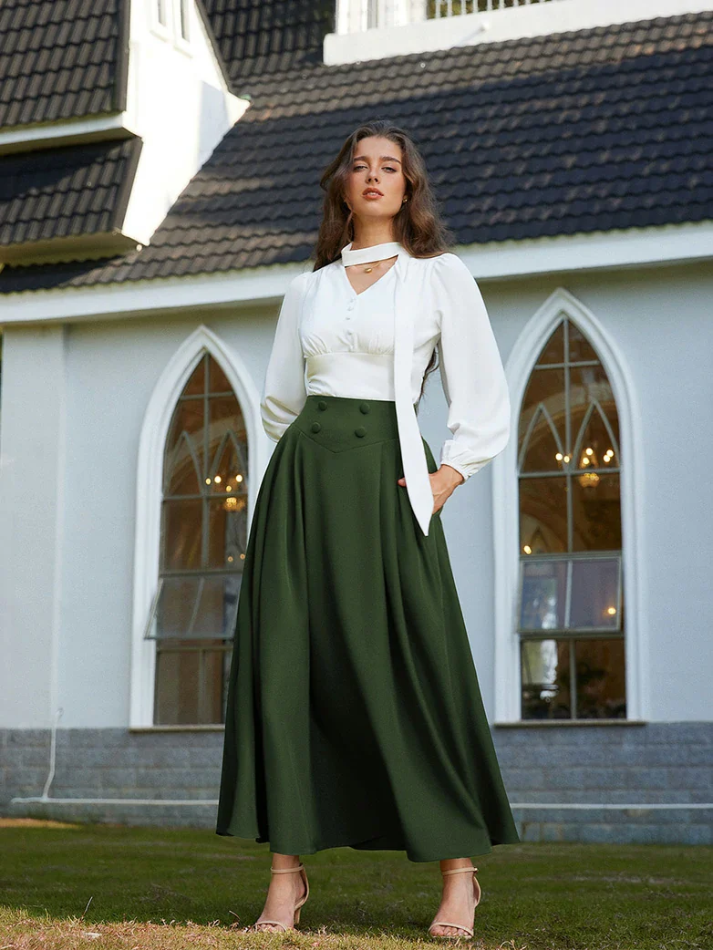 Renaissance Vintage Swing Maxi Skirt with Pockets - Image 27