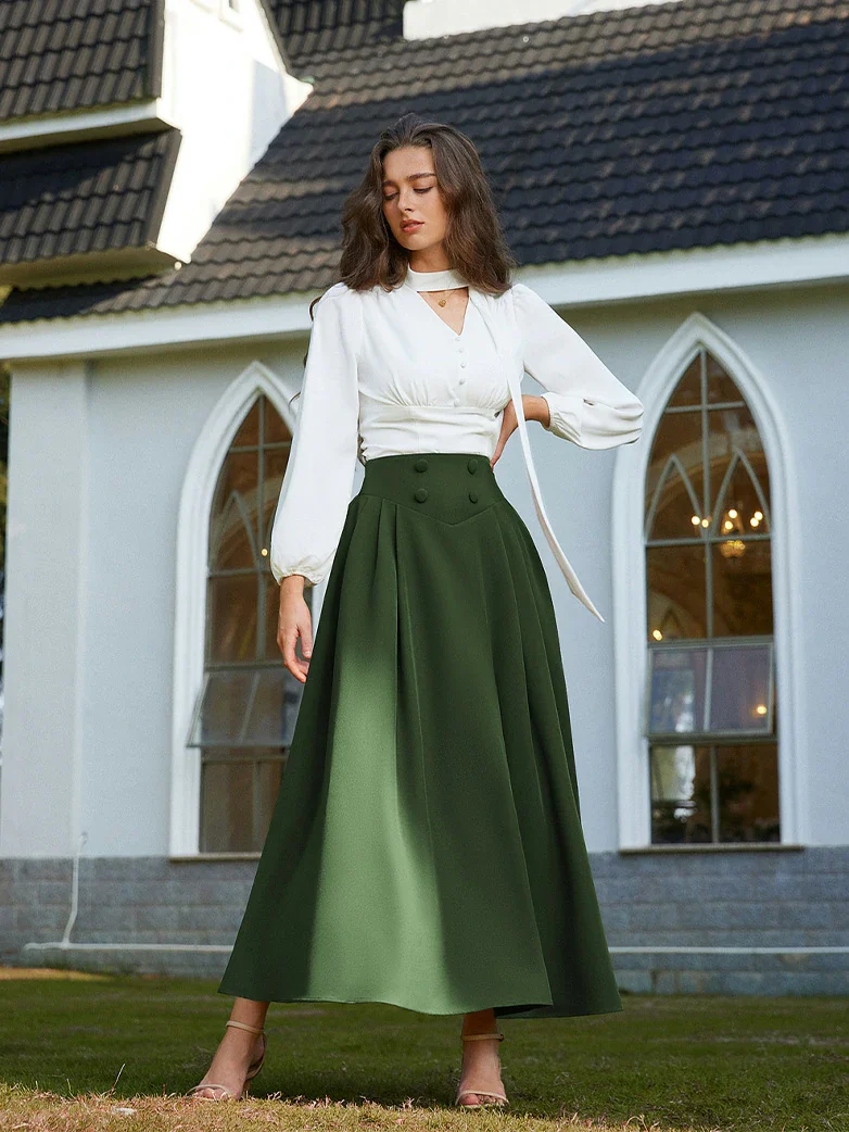 Renaissance Vintage Swing Maxi Skirt with Pockets - Image 28