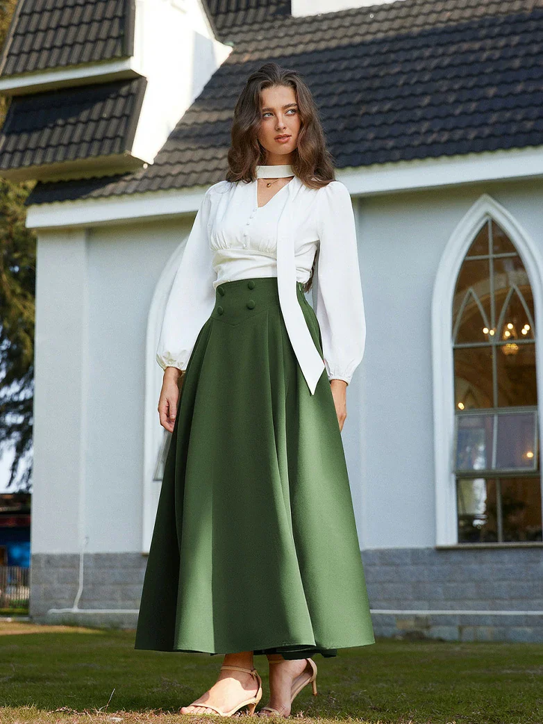 Renaissance Vintage Swing Maxi Skirt with Pockets - Image 29