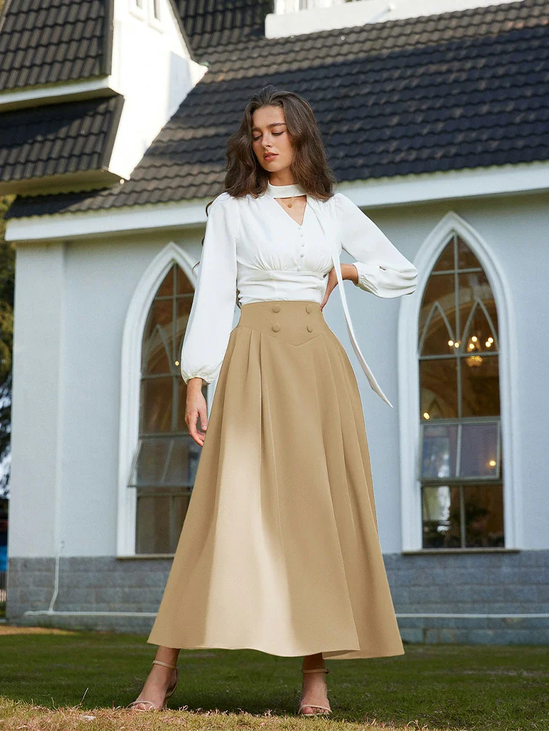 Renaissance Vintage Swing Maxi Skirt with Pockets - Image 3