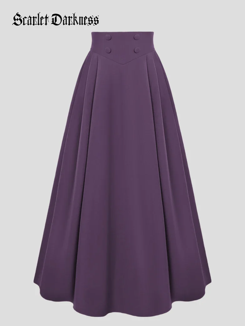 Renaissance Vintage Swing Maxi Skirt with Pockets - Image 30
