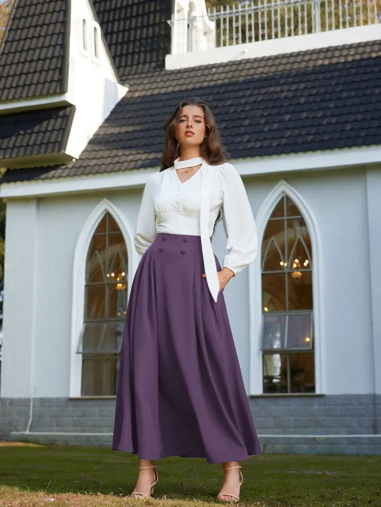 Renaissance Vintage Swing Maxi Skirt with Pockets - Image 31